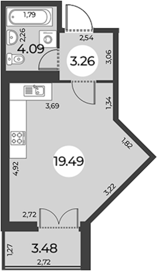 Квартира студия 28.58 м², 10/24 эт., ЖК «Огни Залива»